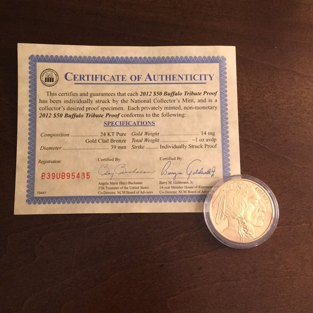 2012 $50 Buffalo Tribute Proof Coin